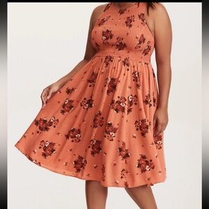 Torrid Rust Floral Print Smocked Challis Midi Dress Torrid Sz 00 2 18 20 #C58912